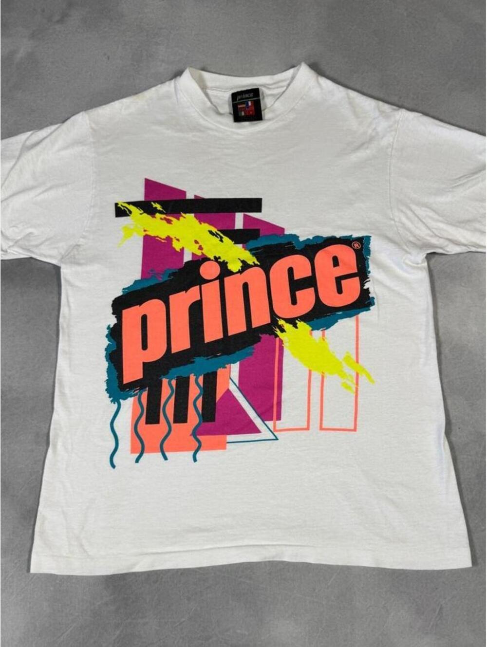 Incredible Vintage 90s Prince Tennis T Shirt Medium Made USA Neon, Single Stitch